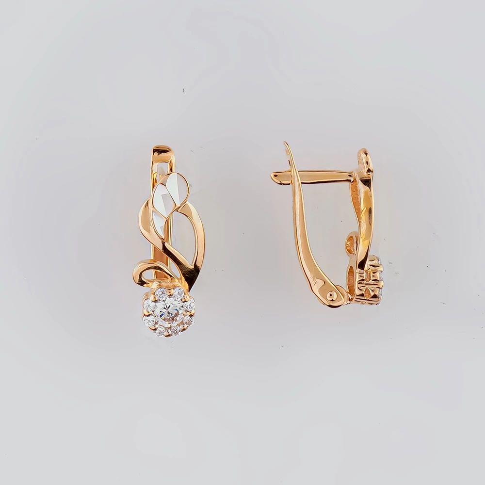 Серьги с фианитом из красного золота 585 пробы