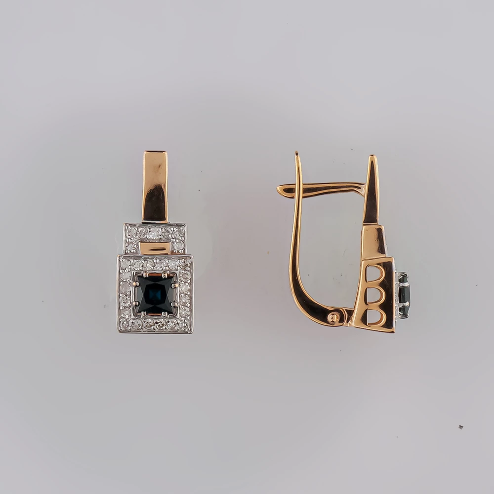 Серьги с сапфиром из красного золота 585 пробы