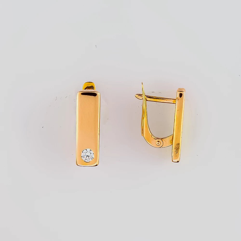 Серьги с фианитом из красного золота 585 пробы