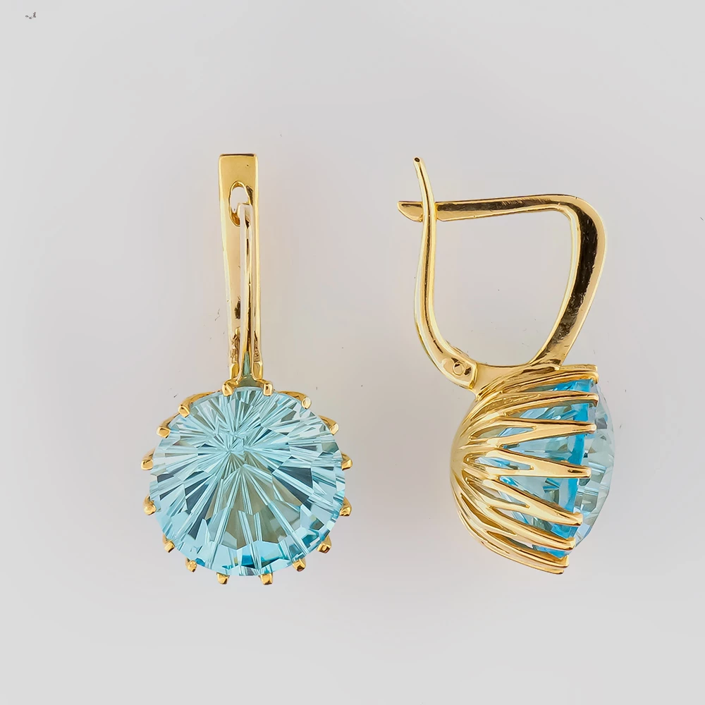 Серьги с топазом из желтого золота 585 пробы