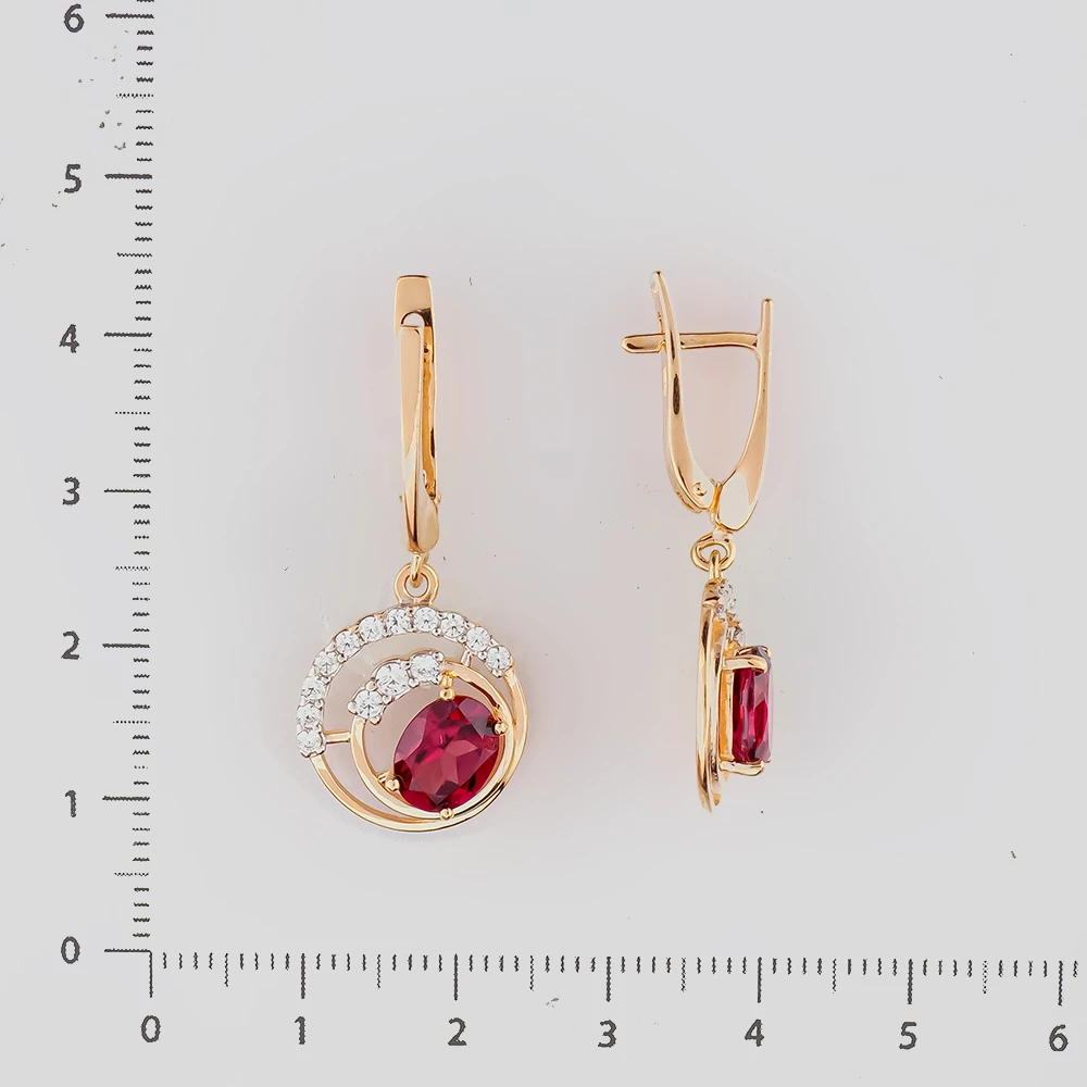 Серьги с гранатом из красного золота 585 пробы