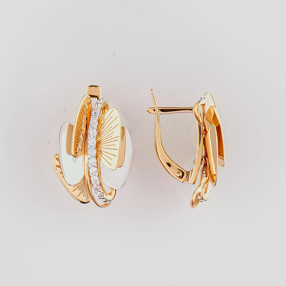 Серьги с фианитом из красного золота 585 пробы