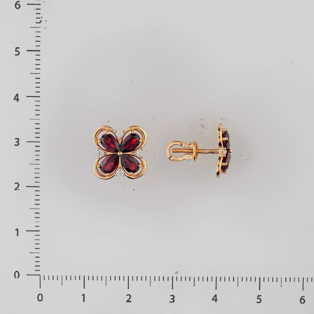 Серьги с гранатом из красного золота 585 пробы