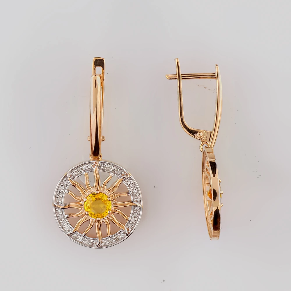 Серьги с бриллиантом из красного золота 585 пробы