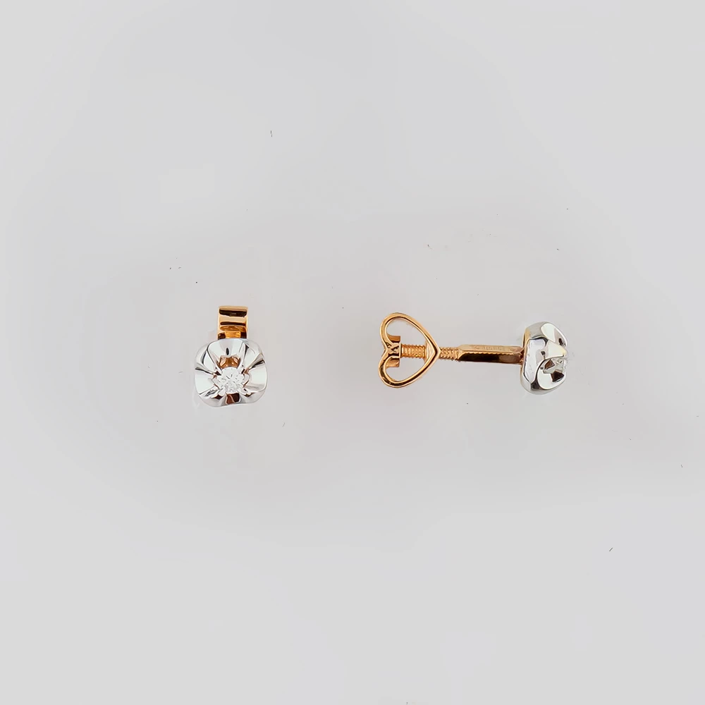 Серьги с бриллиантом из красного золота 585 пробы