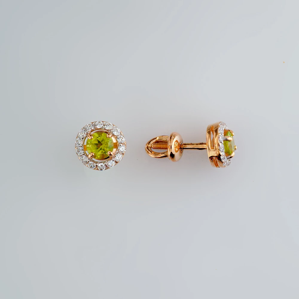 Серьги с хризолитом из красного золота 585 пробы