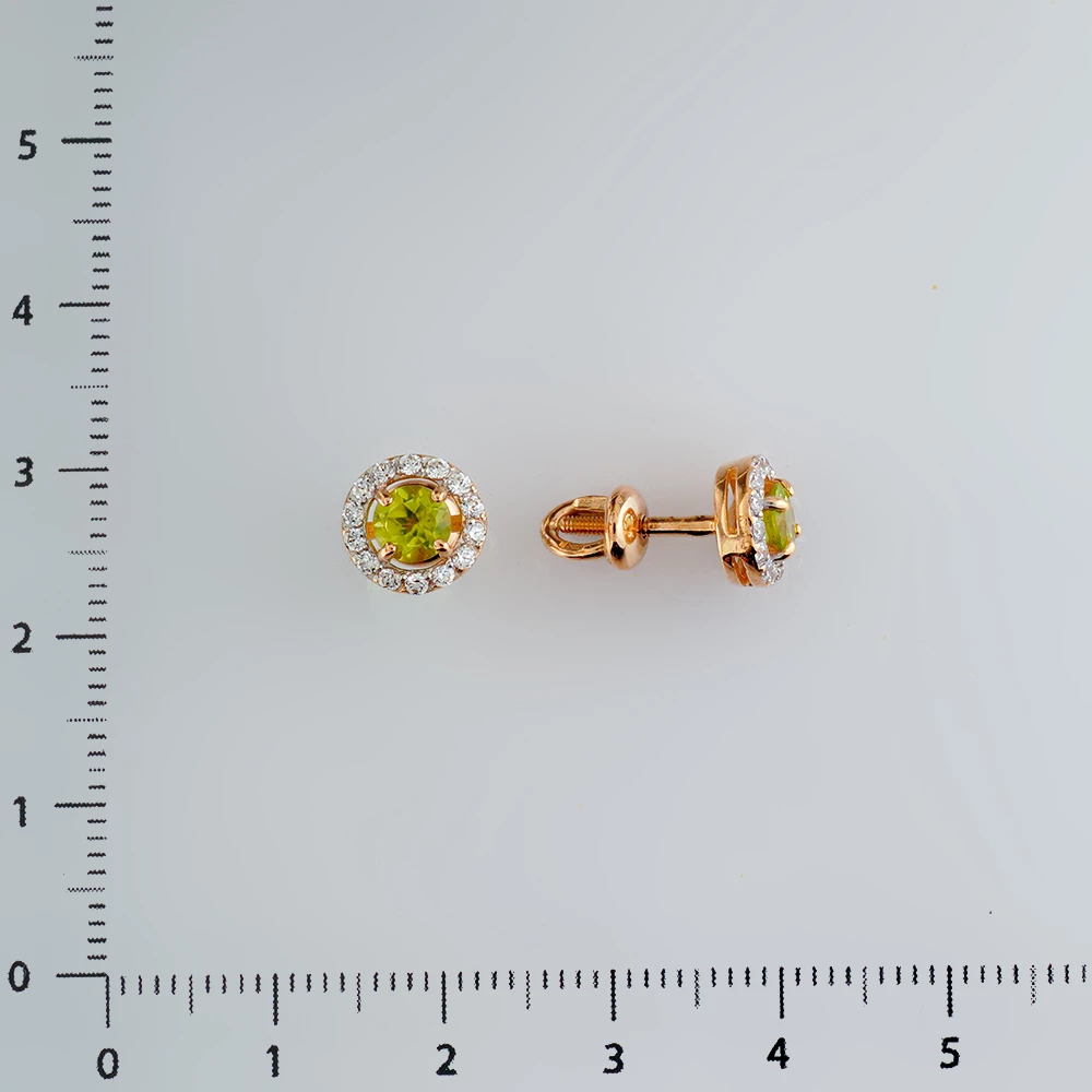 Серьги с хризолитом из красного золота 585 пробы