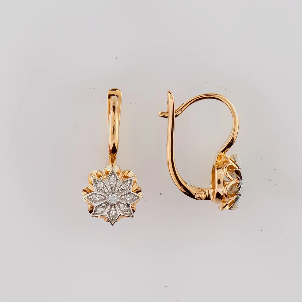 Серьги с бриллиантом из красного золота 585 пробы