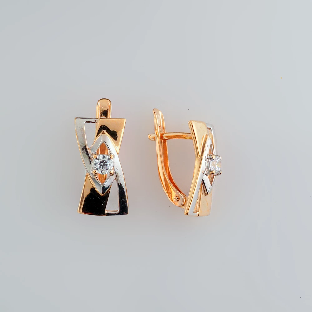 Серьги с фианитом из красного золота 585 пробы