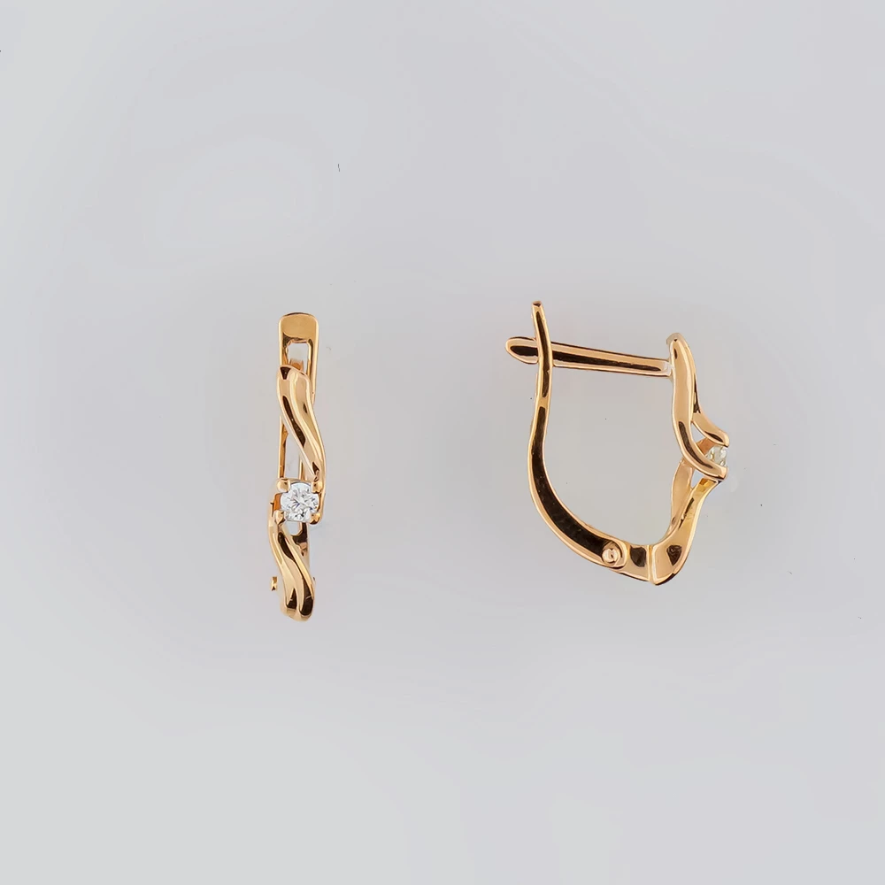 Серьги с бриллиантом из красного золота 585 пробы