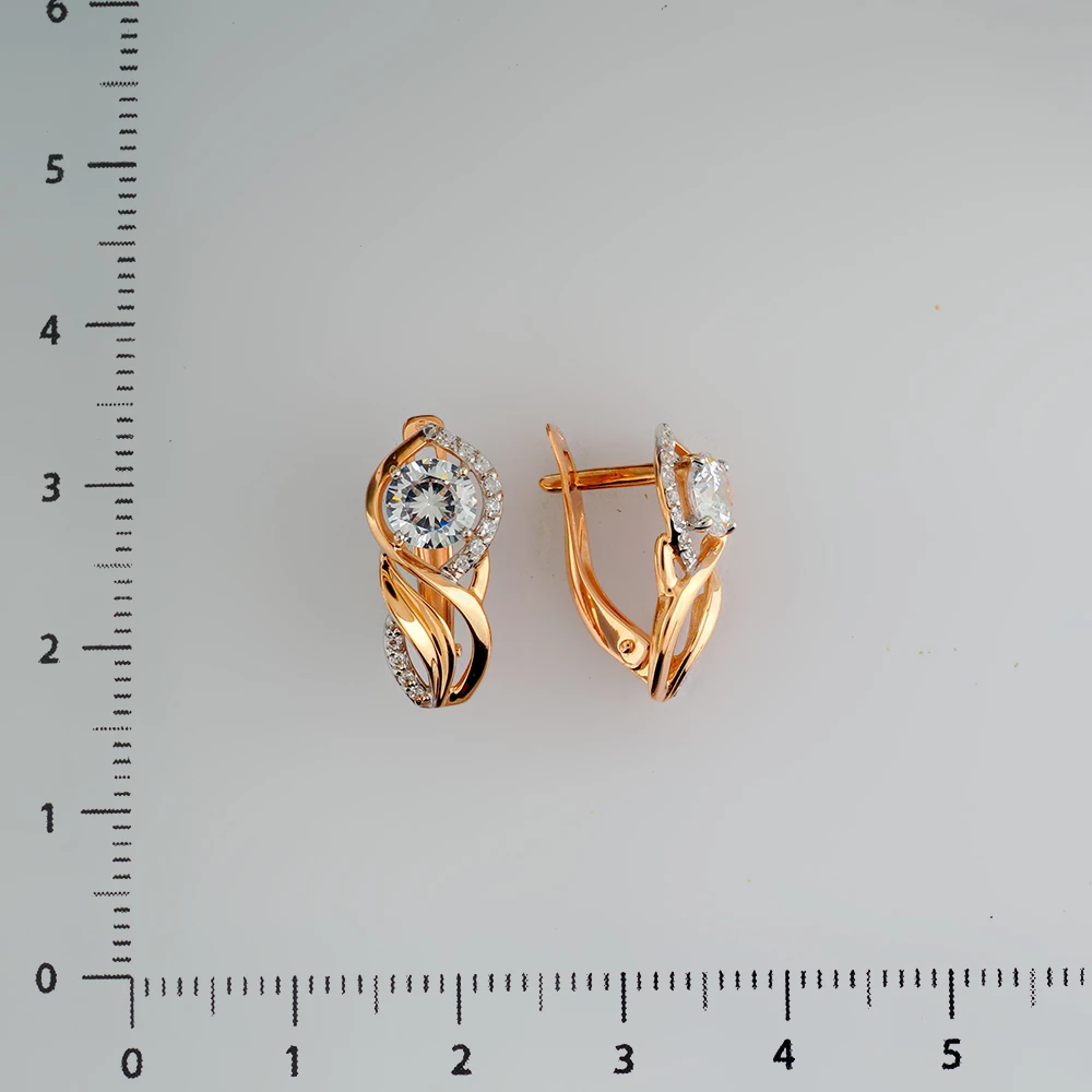 Серьги с фианитом из красного золота 585 пробы