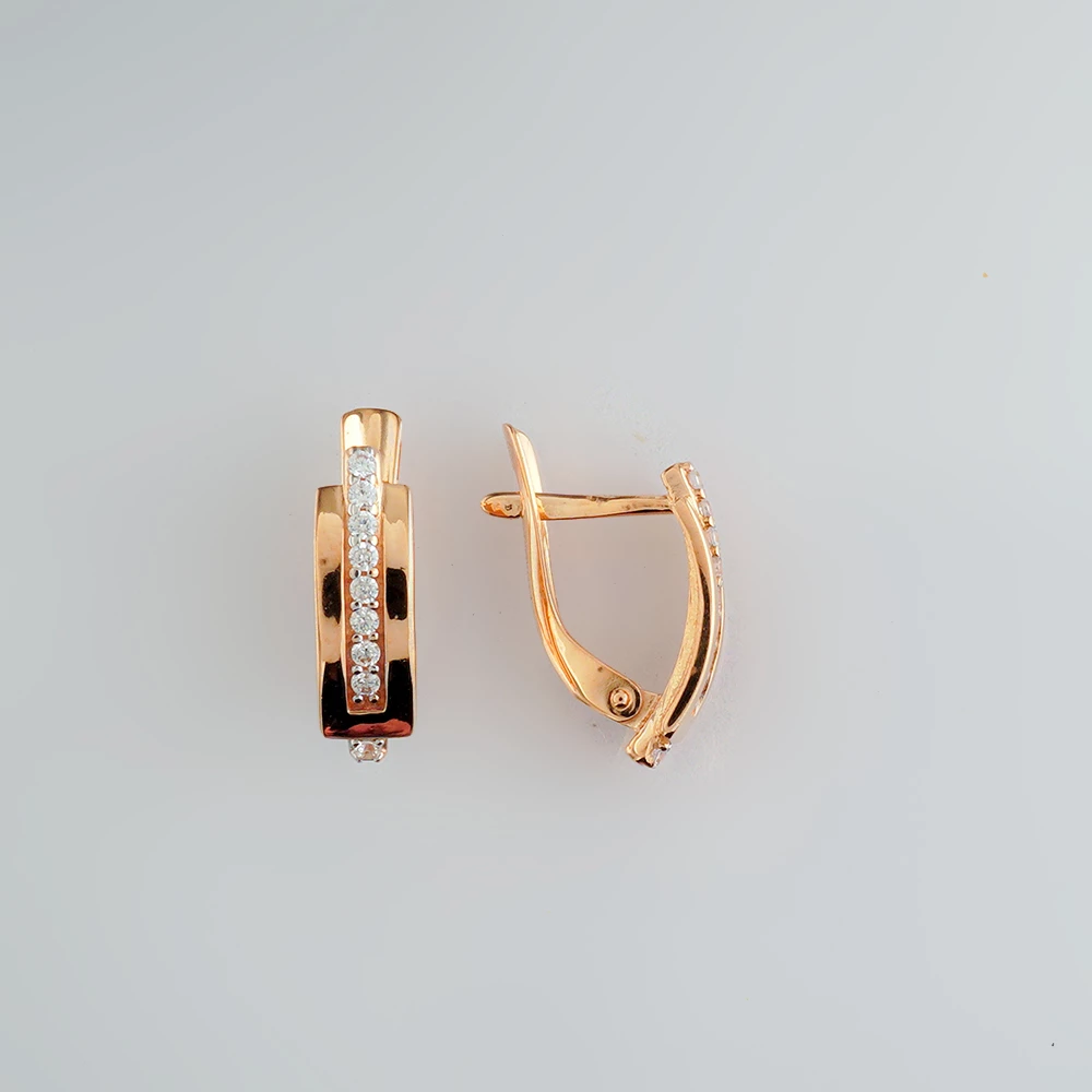 Серьги с фианитом из красного золота 585 пробы