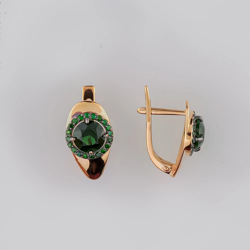 Серьги с фианитом из красного золота 585 пробы