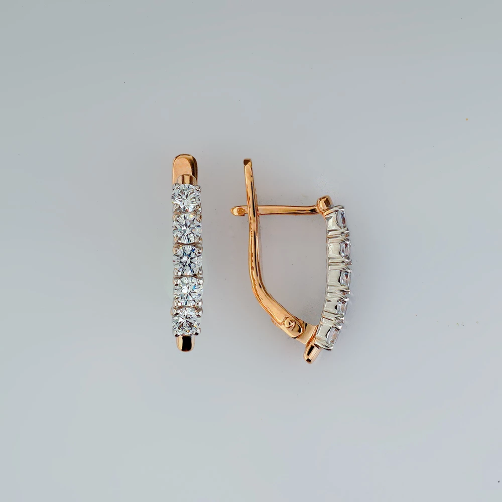 Серьги с фианитом из красного золота 585 пробы