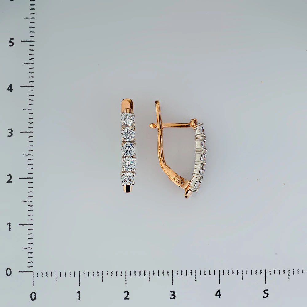 Серьги с фианитом из красного золота 585 пробы