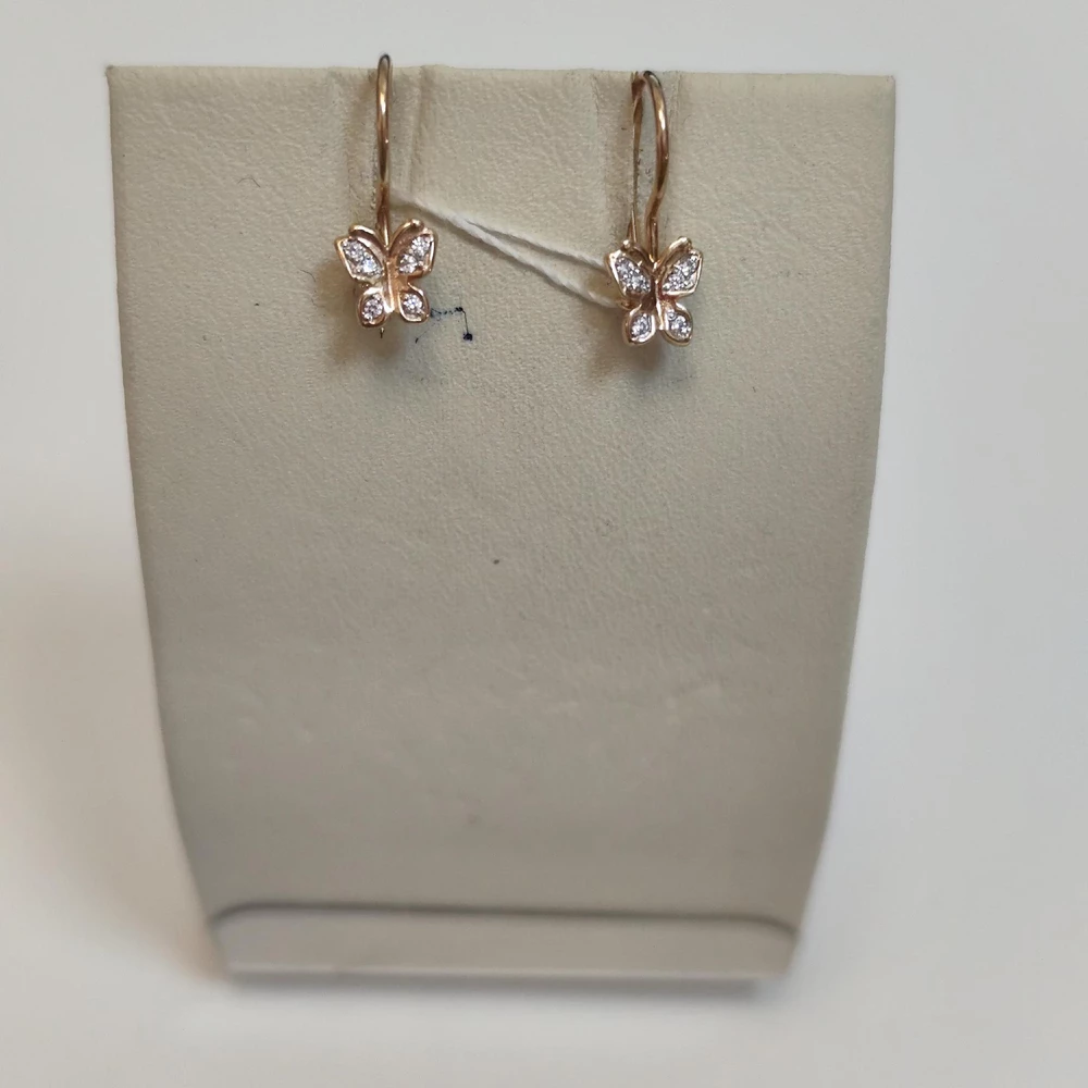 Серьги с фианитом из красного золота 375 пробы