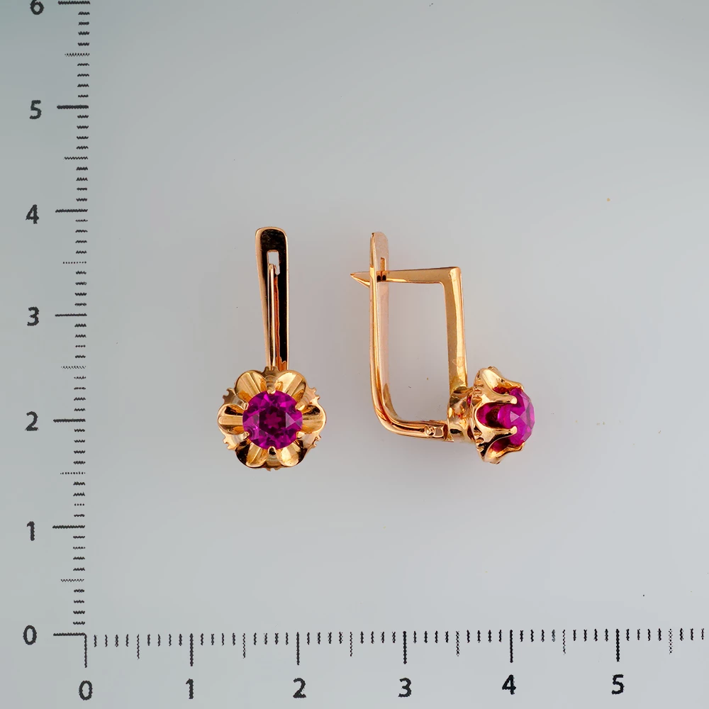 Серьги с фианитом из красного золота 583 пробы