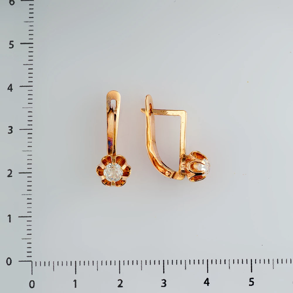 Серьги с фианитом из красного золота 585 пробы