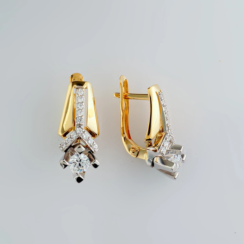 Серьги с фианитом из желтого золота 585 пробы