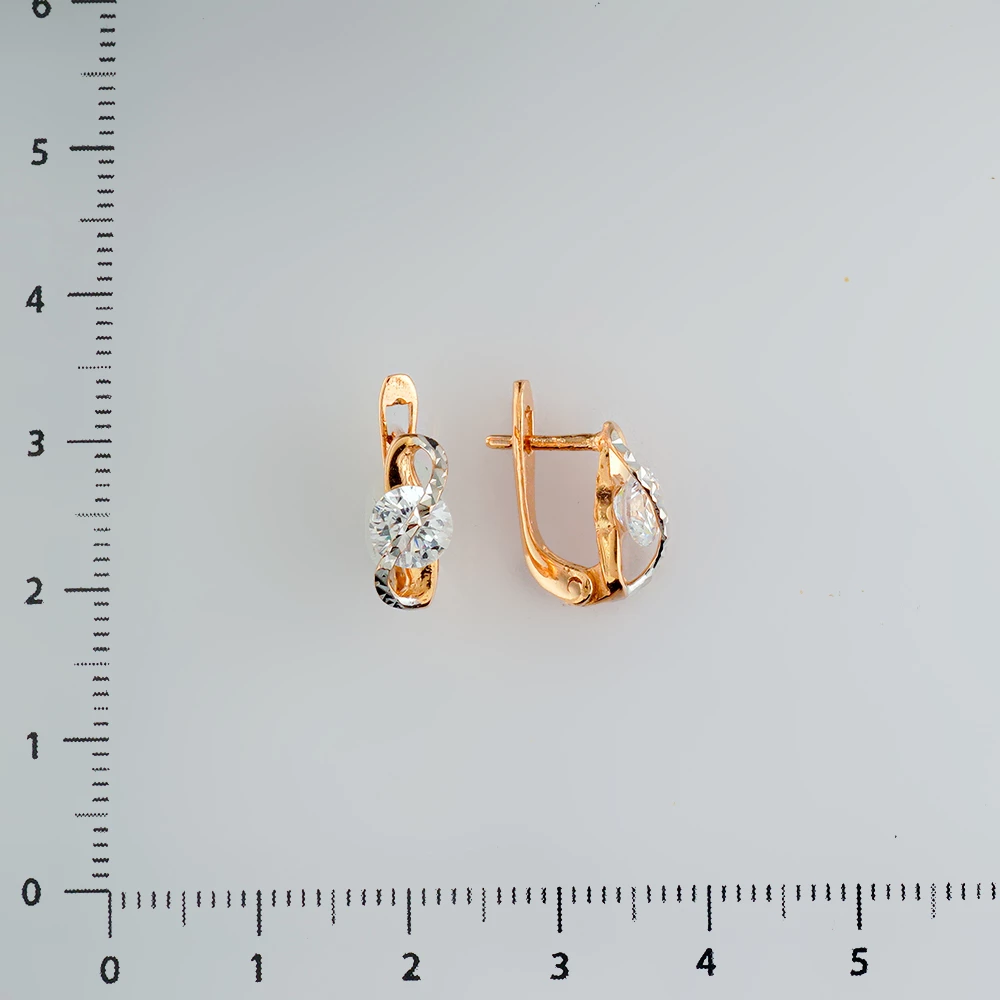 Серьги с фианитом из красного золота 585 пробы