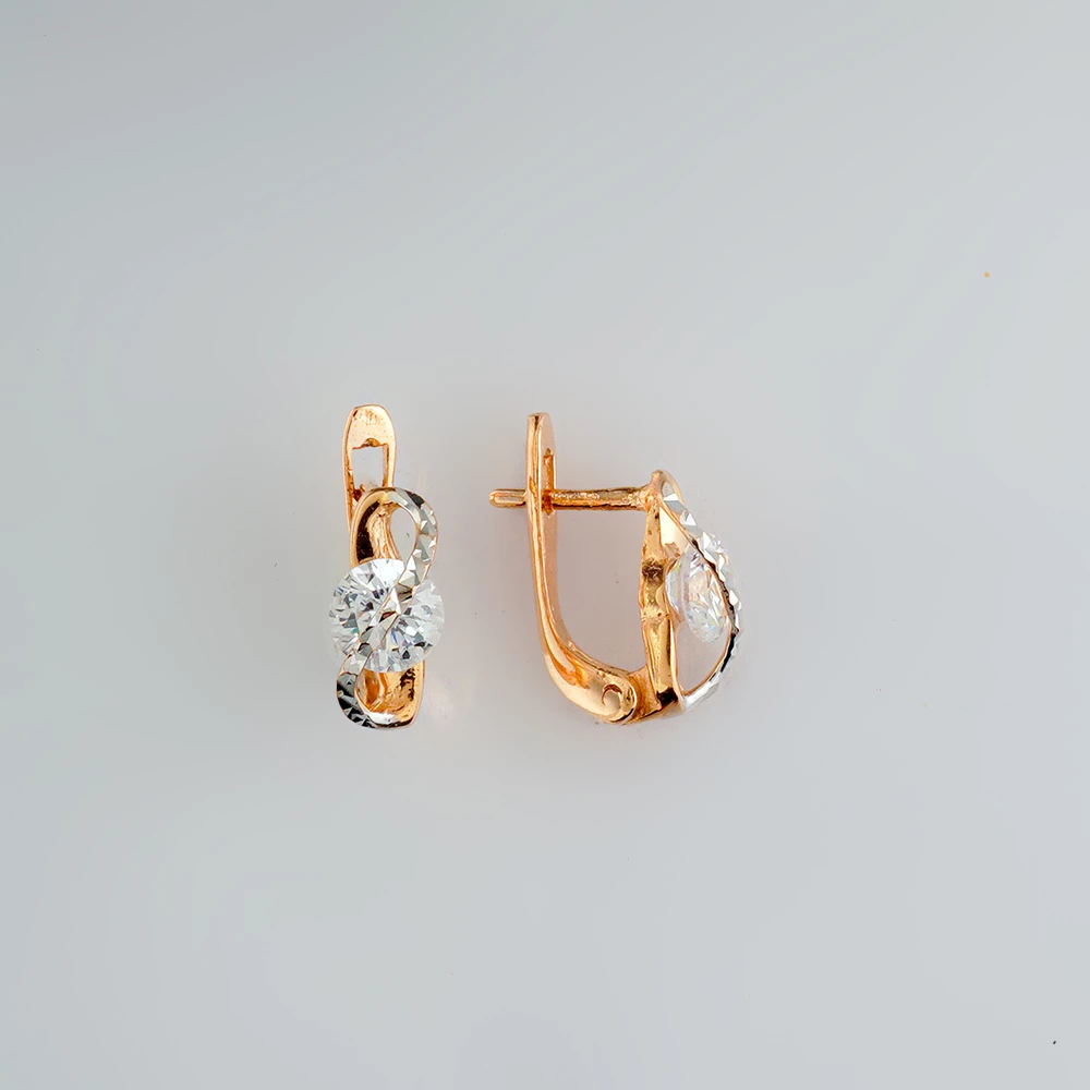 Серьги с фианитом из красного золота 585 пробы