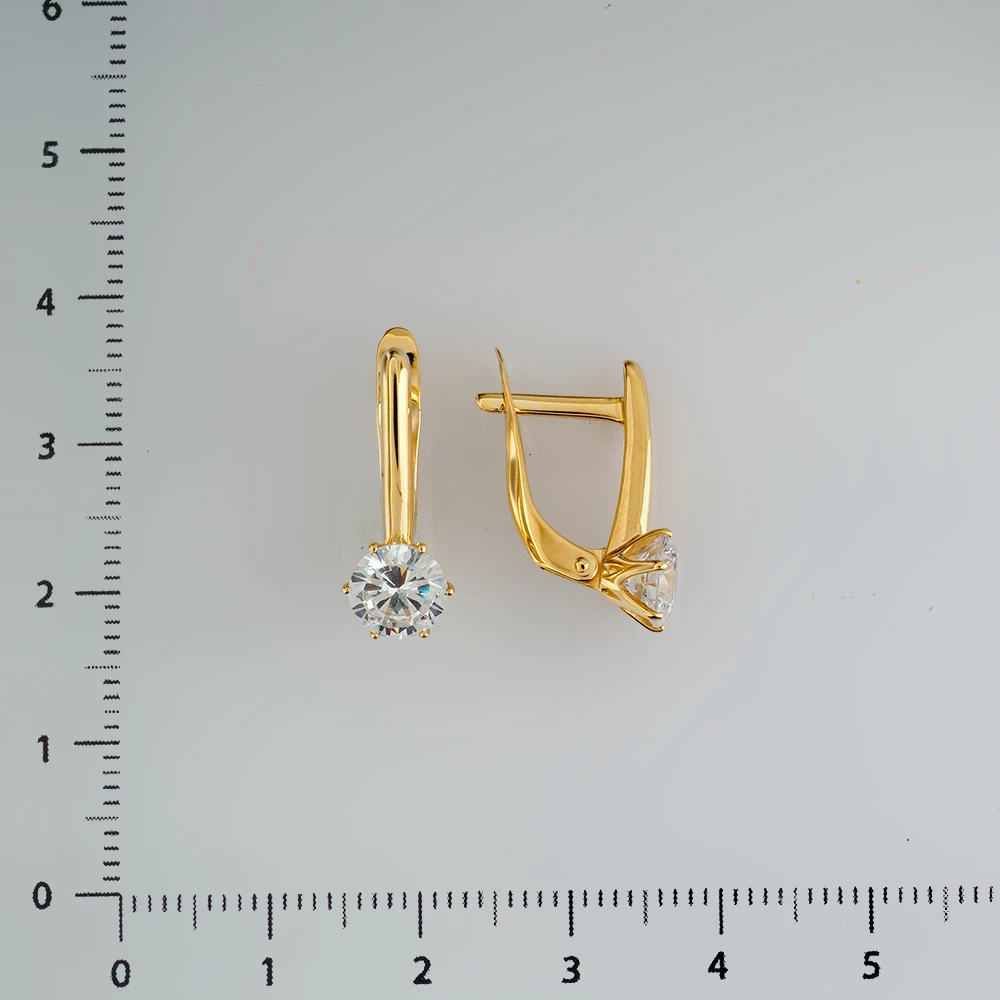 Серьги с фианитом из желтого золота 585 пробы