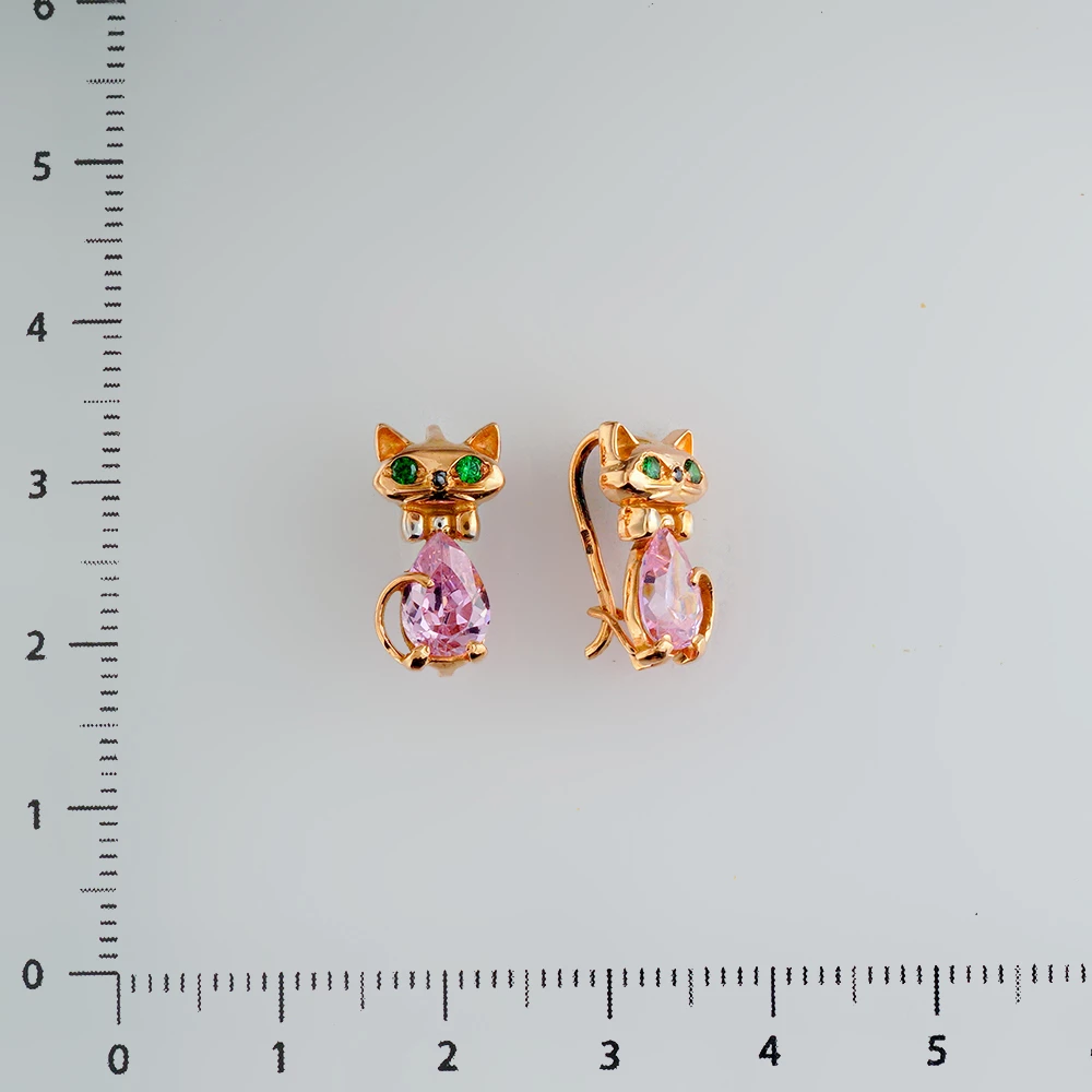 Серьги с фианитом из красного золота 585 пробы