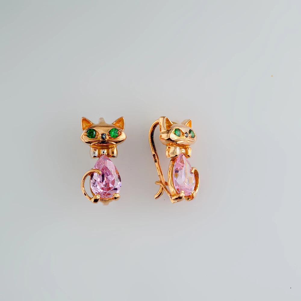 Серьги с фианитом из красного золота 585 пробы