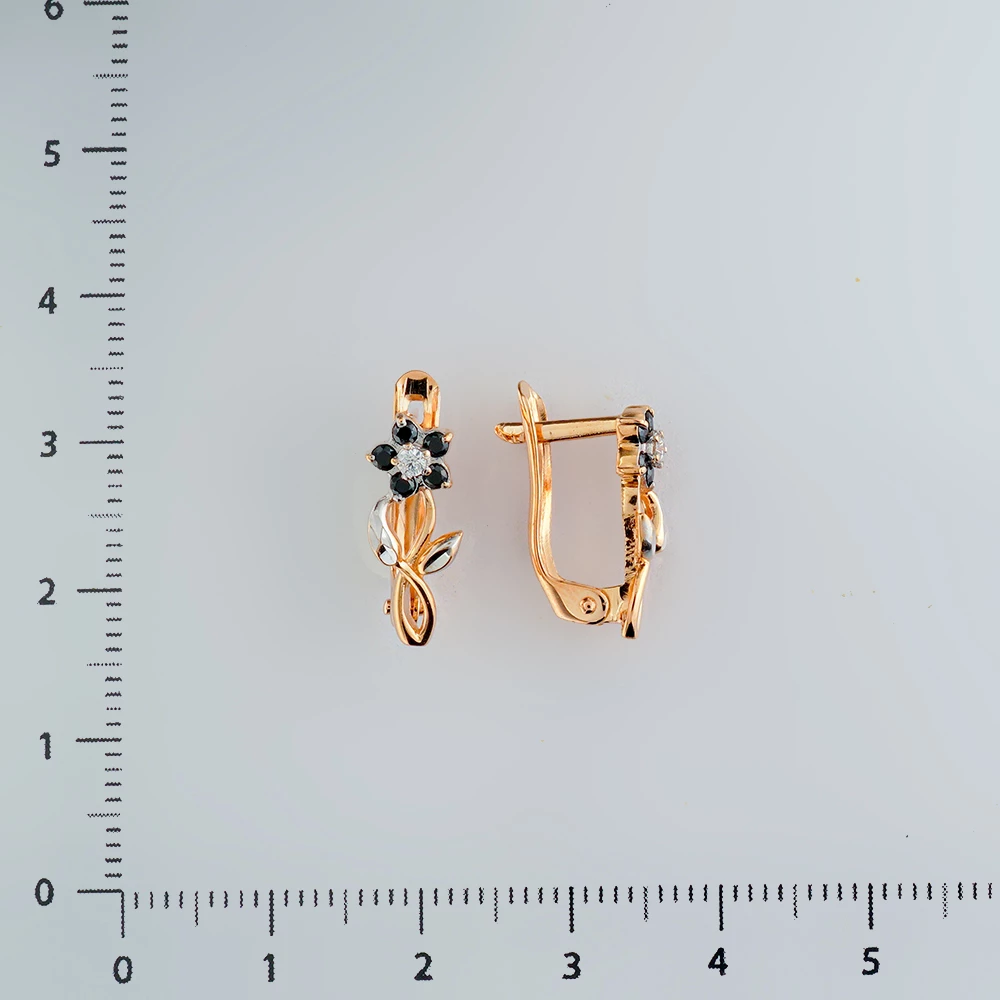 Серьги с фианитом из красного золота 585 пробы