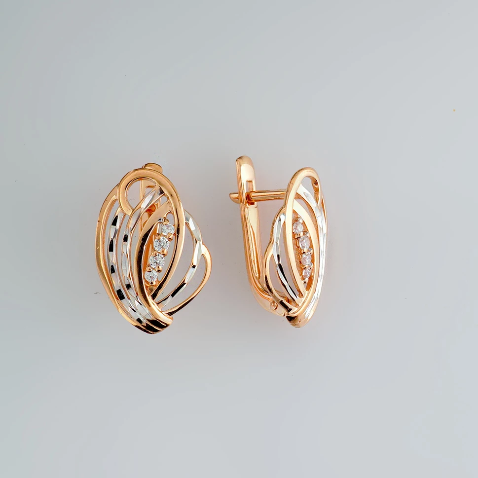 Серьги с фианитом из красного золота 585 пробы