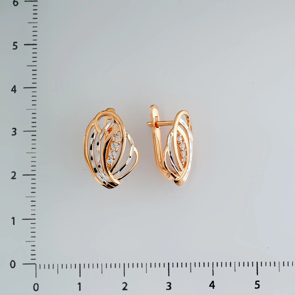 Серьги с фианитом из красного золота 585 пробы