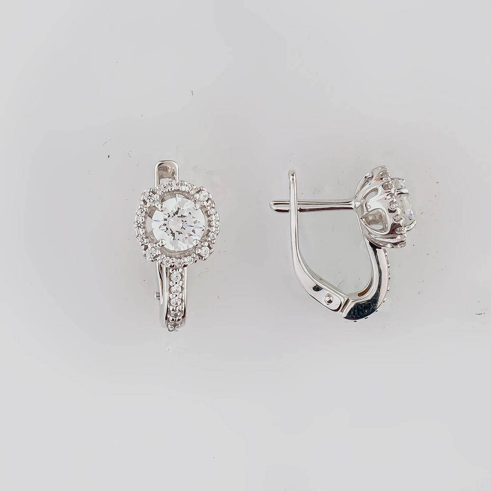 Серьги с фианитом из белого золота 585 пробы