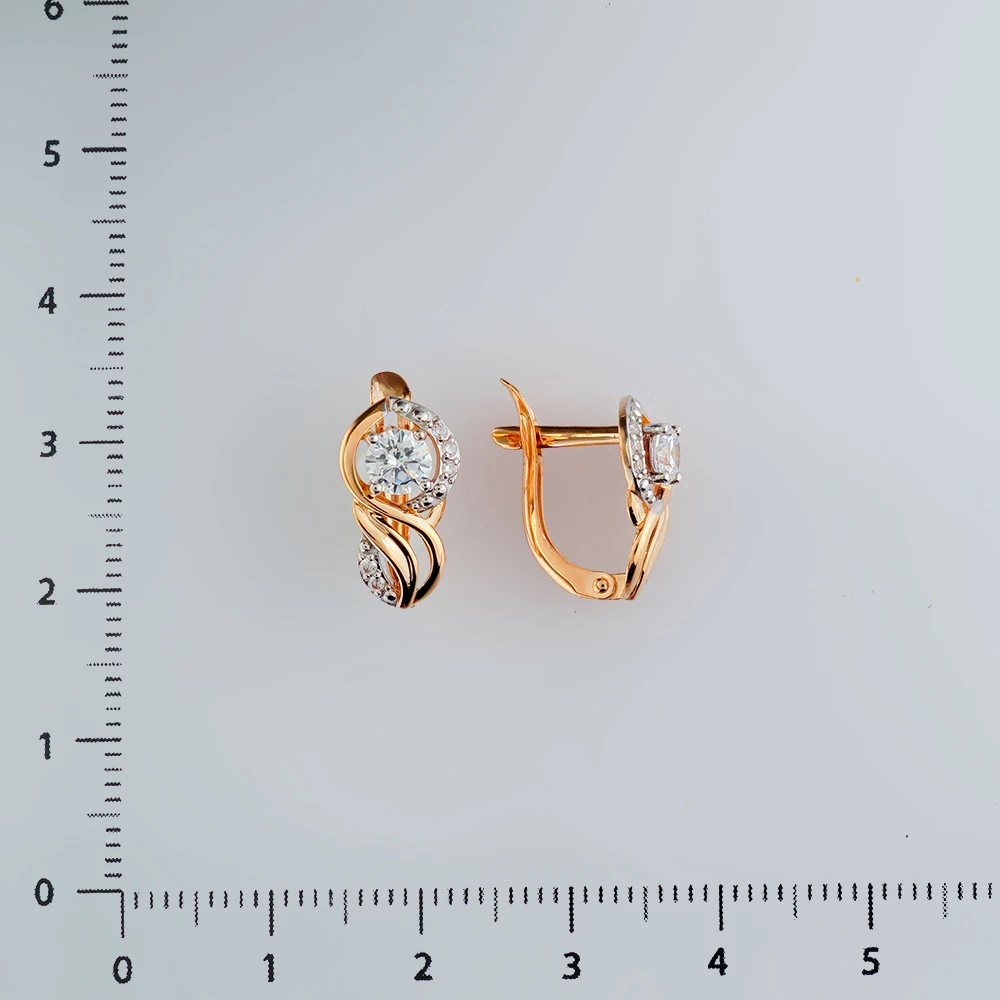 Серьги с фианитом из красного золота 585 пробы