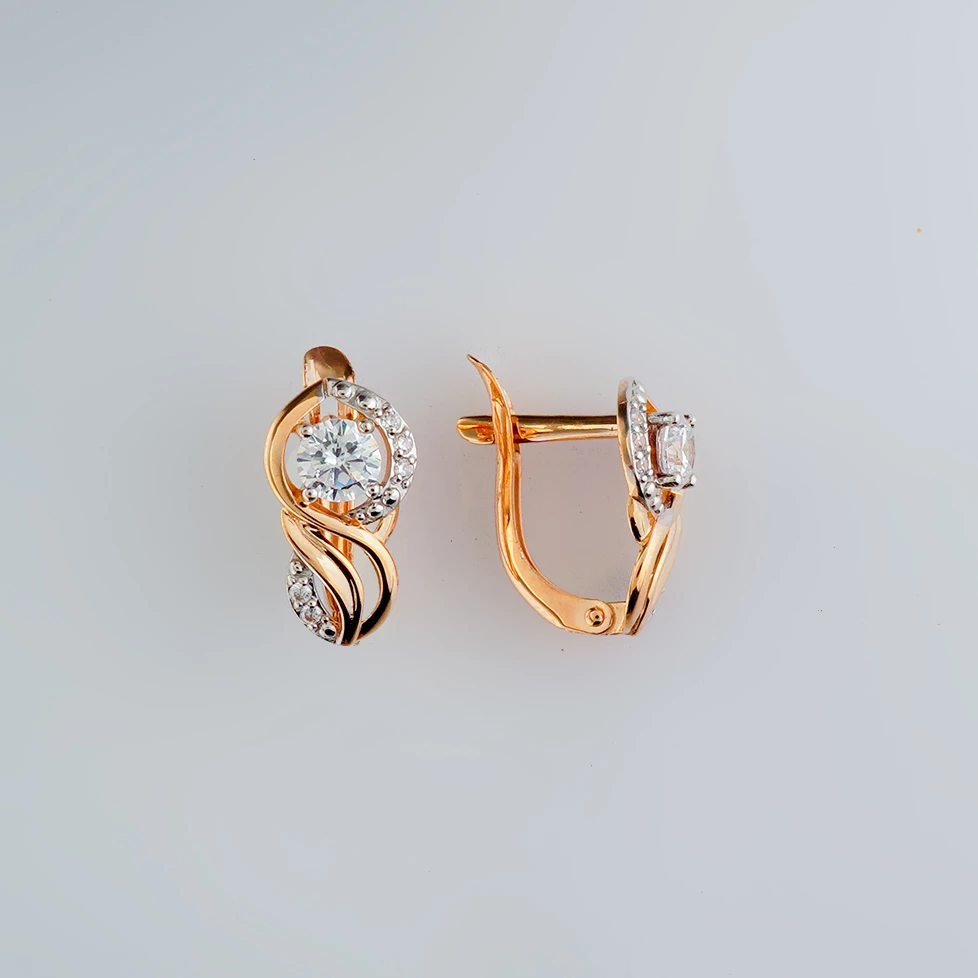 Серьги с фианитом из красного золота 585 пробы