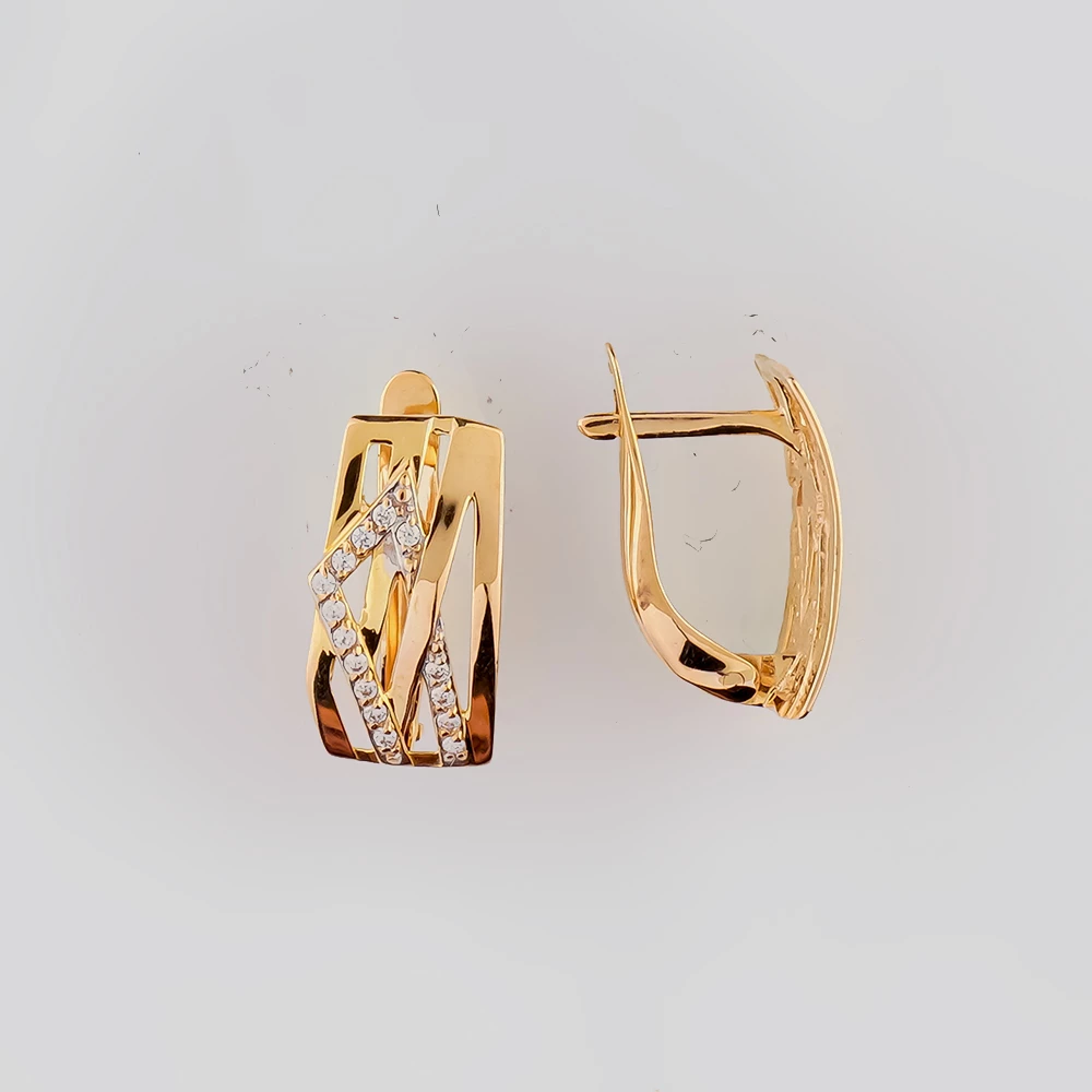 Серьги с фианитом из красного золота 585 пробы