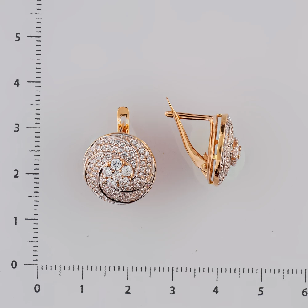 Серьги с фианитом из красного золота 585 пробы