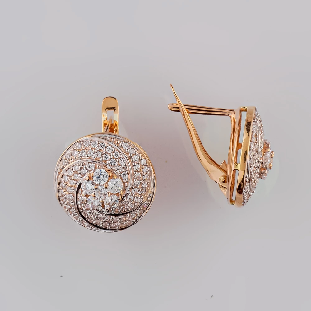 Серьги с фианитом из красного золота 585 пробы