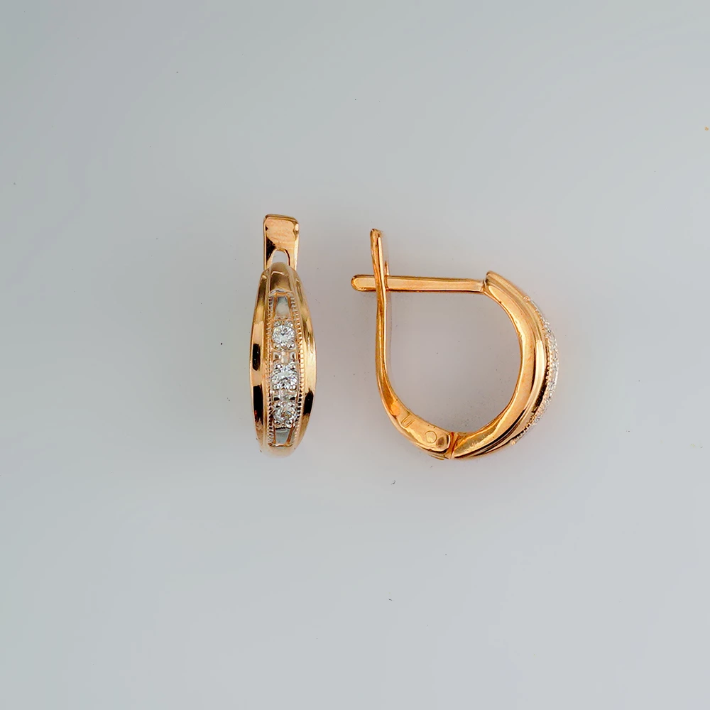 Серьги с фианитом из красного золота 585 пробы