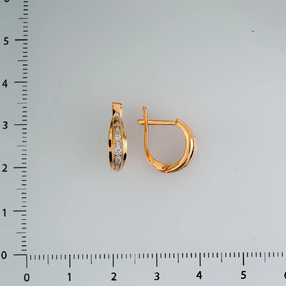 Серьги с фианитом из красного золота 585 пробы