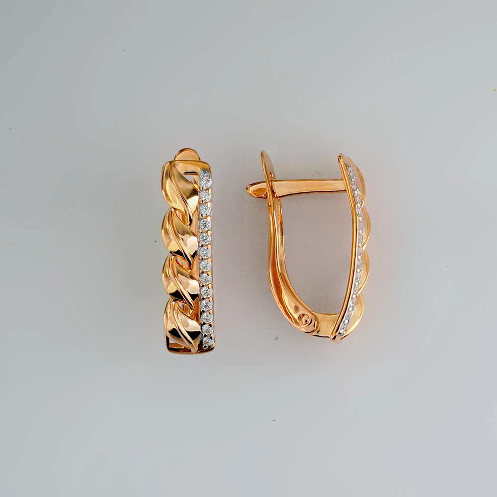 Серьги с фианитом из красного золота 585 пробы