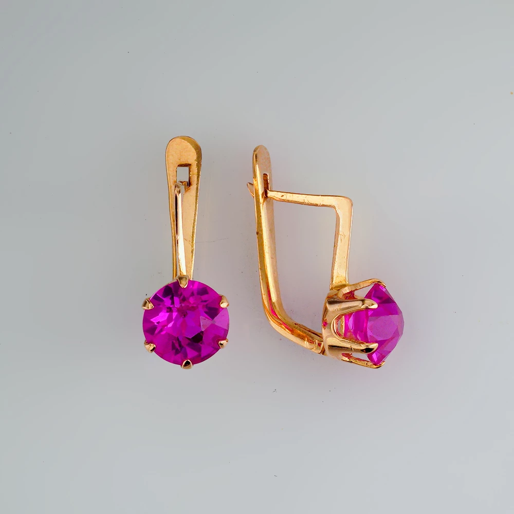 Серьги с фианитом из красного золота 583 пробы