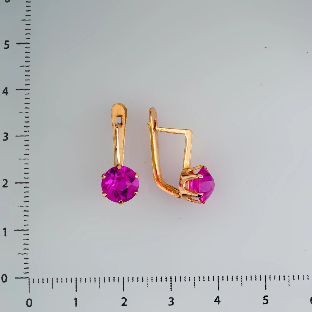 Серьги с фианитом из красного золота 583 пробы