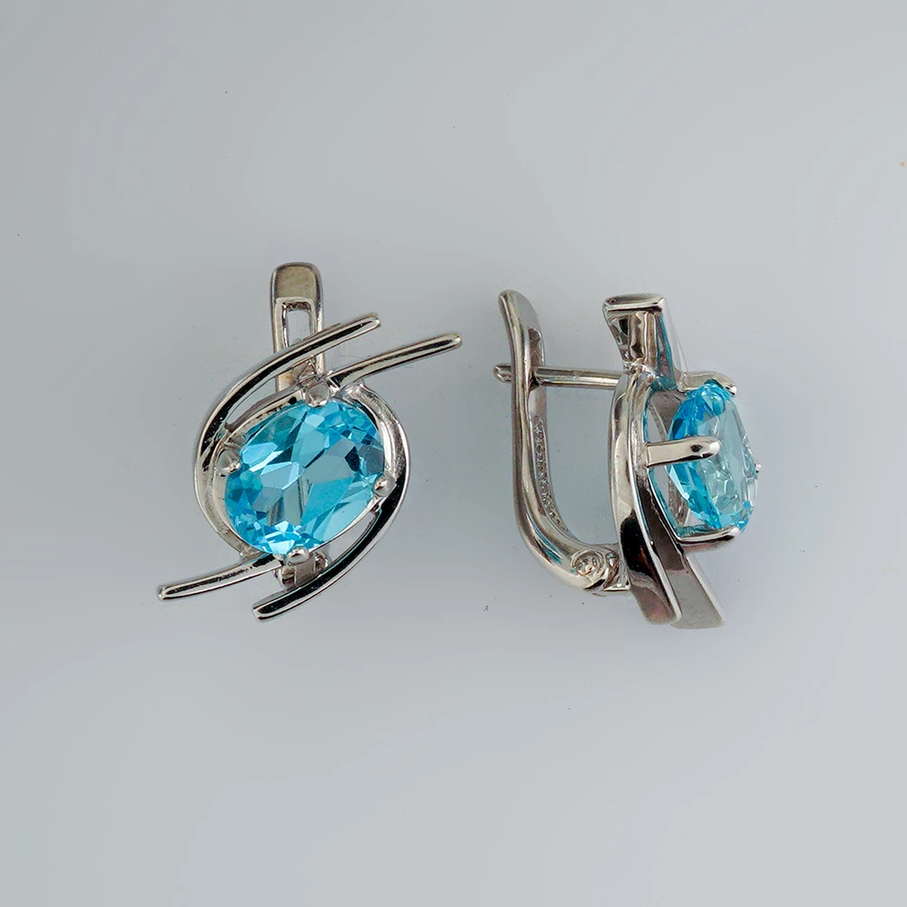Серьги с топазом из белого золота 585 пробы
