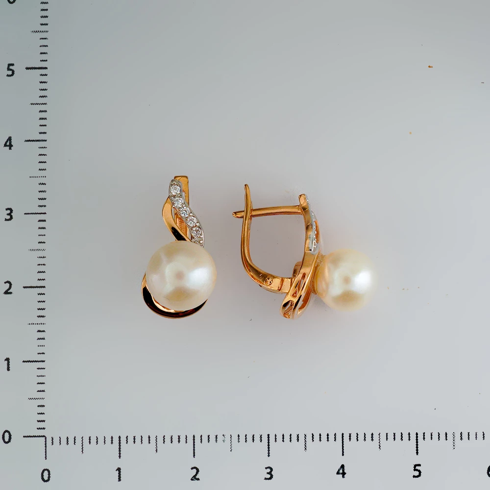 Серьги с культивированным жемчугом из красного золота 585 пробы