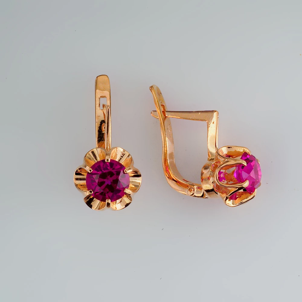 Серьги с фианитом из красного золота 583 пробы