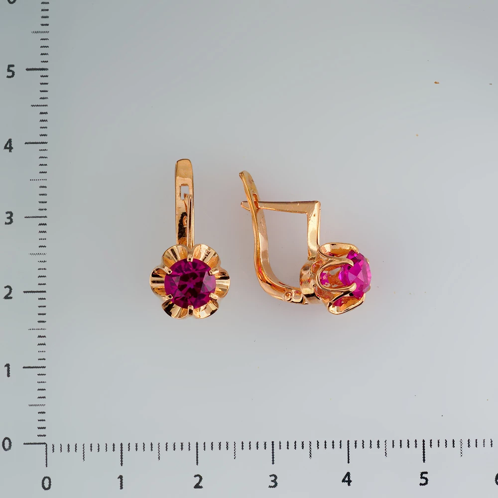 Серьги с фианитом из красного золота 583 пробы