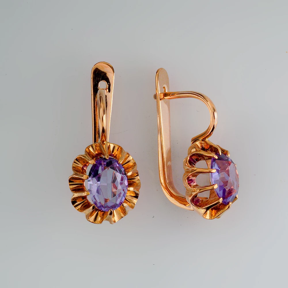 Серьги с фианитом из красного золота 583 пробы