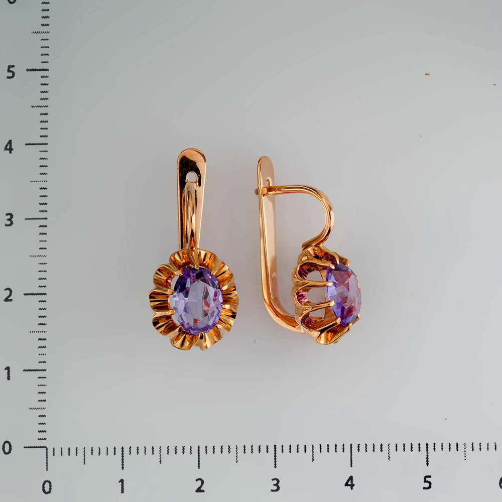 Серьги с фианитом из красного золота 583 пробы