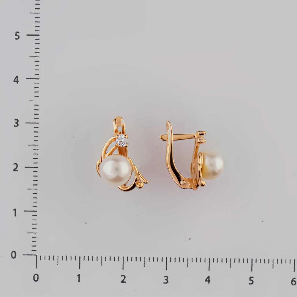 Серьги с культивированным жемчугом из красного золота 585 пробы