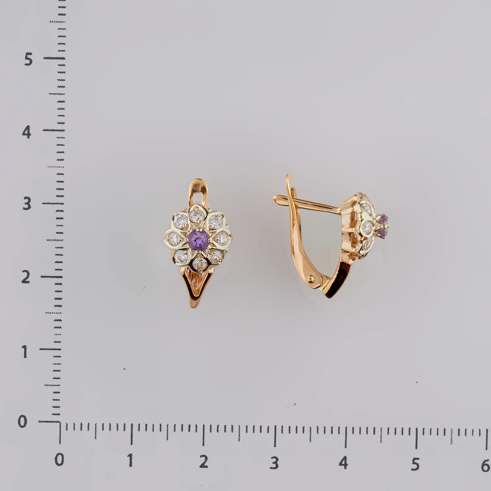 Серьги с фианитом из красного золота 585 пробы